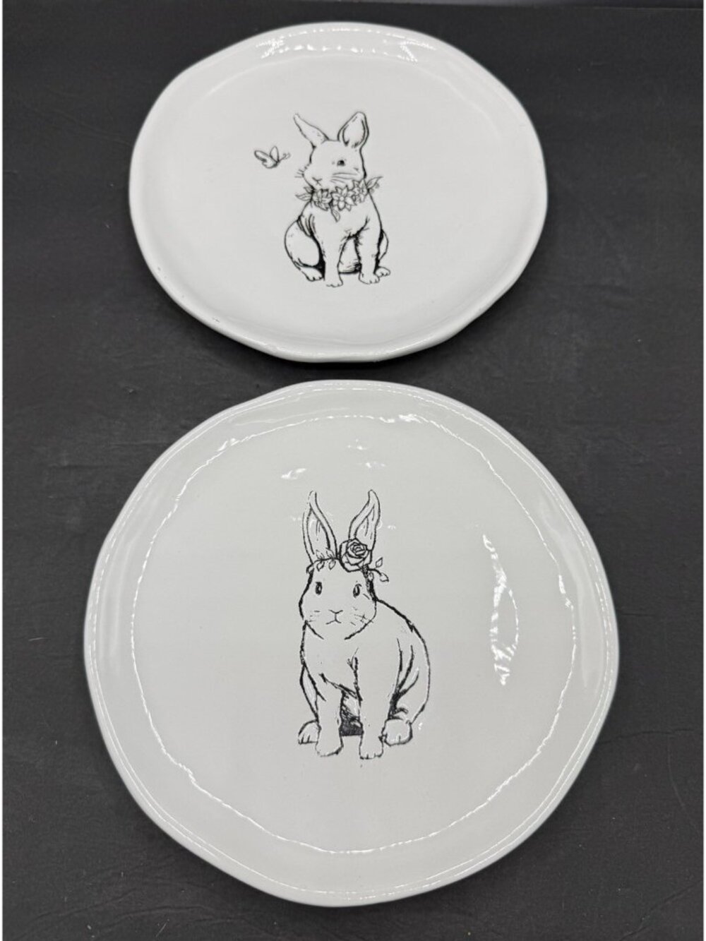 Pair of White 8" Dessert Salad Plates Rabbit Bunny 2020 Spring Decor